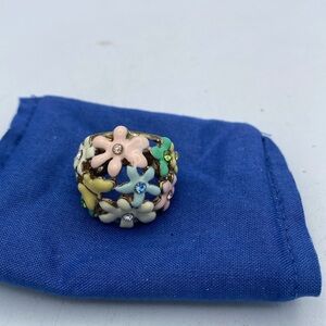 Women’s butterfly & flower enamel and goldtone dome statement ring sz 7